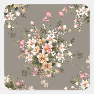Cremefarbene, rosa Blüten auf Grau. Quadratischer Aufkleber