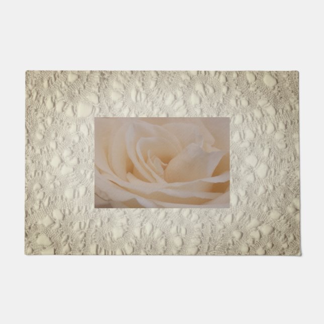 Cremefarbene Rose schließen Fußmatte (Vorderseite)