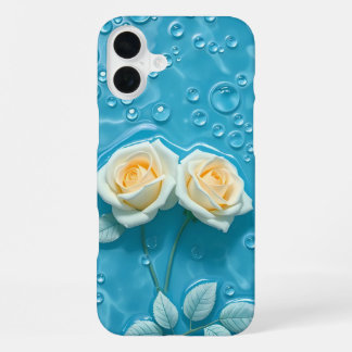 Cremefarbene Rosen auf Aqua Blau Art iPhone-Hülle iPhone 16 Plus Hülle
