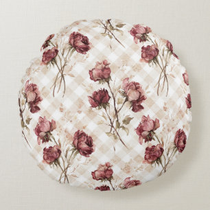 Cremefarbene rote Rosen Blumen Rundes Kissen