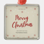 Cremefarbene Schneeflocken und Keramik Foto Ornament Aus Metall (Vorne)