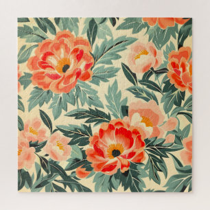 Cremefarbene Wasserfarbe Pfirsichblüten-Vintage Puzzle