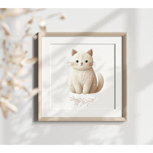 Cremefarbener Boho-Katze-Poster mit Stickerei Poster