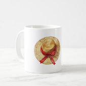 Cremefarbener Hut mit roter Schleife Name Kaffeetasse (Vorderseite Links)