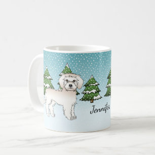 Cremefarbener Mini-Goldendoodle-Hund in einem Wint Kaffeetasse