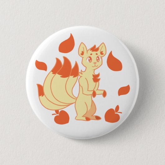 Cremefarbener Pfirsich-Kitsune im Herbstlaub-Butto Button (Vorderseite)