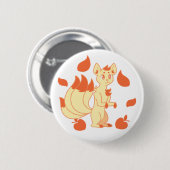 Cremefarbener Pfirsich-Kitsune im Herbstlaub-Butto Button (Vorne & Hinten)