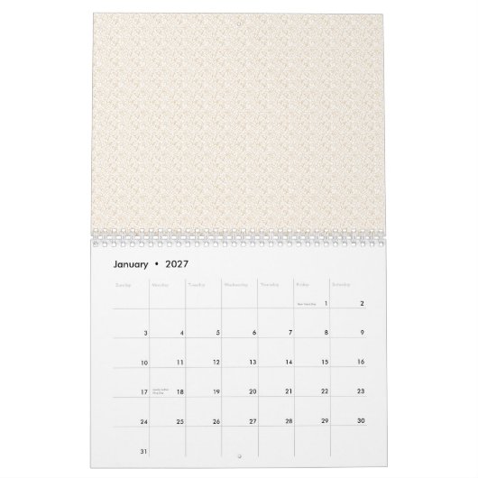 Cremefarbener Stoff mit subtiler, wiederholender, Kalender (Jan 2027)