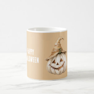Cremefarbener Tan-Hut Kürbis Halloween Kaffeetasse