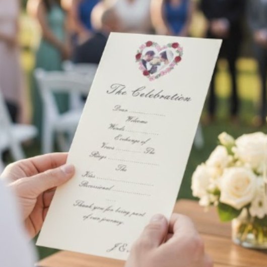 Cremefarbenes Hochzeitsprogramm - Florales Herz