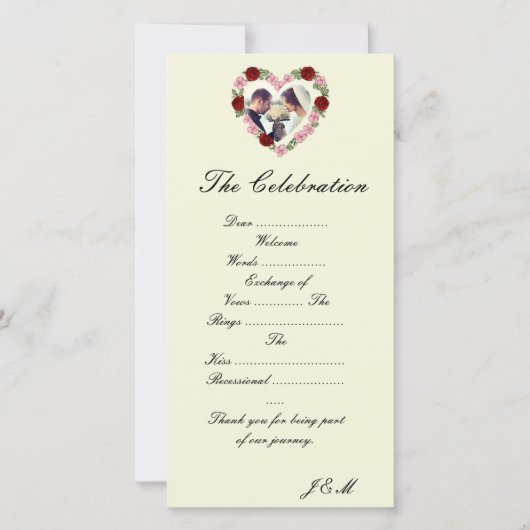 Cremefarbenes Hochzeitsprogramm - Florales Herz (Vorderseite)