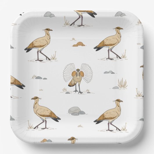 Cremefarbenes Vogelmotiv Pappteller (Vorderseite)