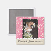 Cremeflorchen auf rosa Magneten, mit Ihrem Foto Magnet (Vorderseite/Rückseite)