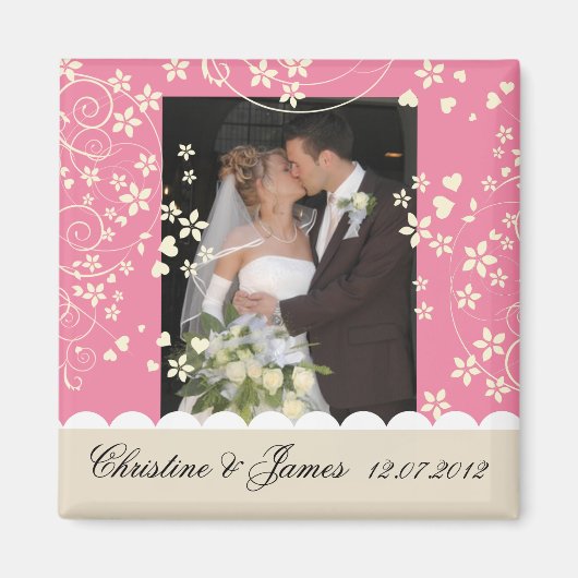Cremeflorchen auf rosa Magneten, mit Ihrem Foto Magnet (Vorne)