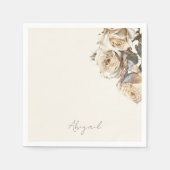 Cremegetrocknete Weißrosen Personalisierter Name D Serviette (Vorderseite)