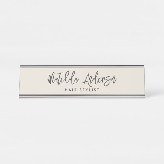 Cremegrau, modern, minimalistisch und elegant schreibtischnamensplakette (Vorderseite )