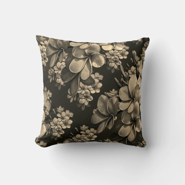 Cremegraue schwarze Blume Kissen (Vorderseite)