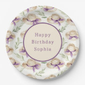 Cremehüte lila Schleifen Geburtstag Pappteller (Vorderseite)