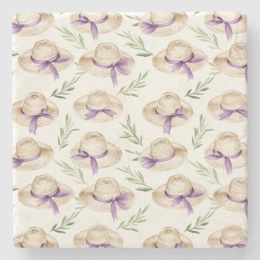 Cremehüte violette Bänder   Steinuntersetzer (Vorderseite)