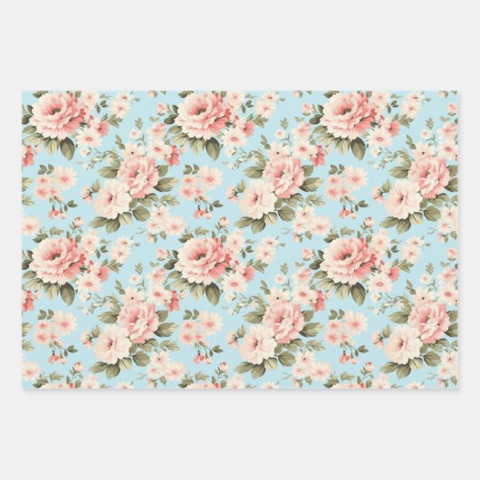 Cremepastellfarben Rose rot, blau und hellblau Geschenkpapier Set (Vorderseite 2)