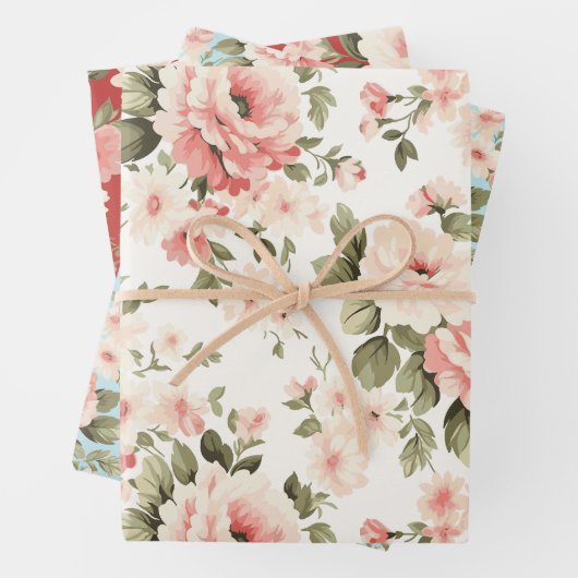 Cremepastellfarben Rose rot, blau und hellblau Geschenkpapier Set (Beispiel)