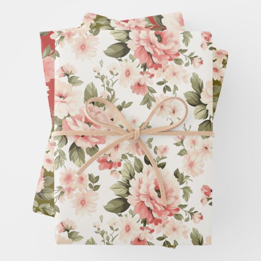 Cremepastellfarben Rose rot, grün und leicht Geschenkpapier Set (Beispiel)