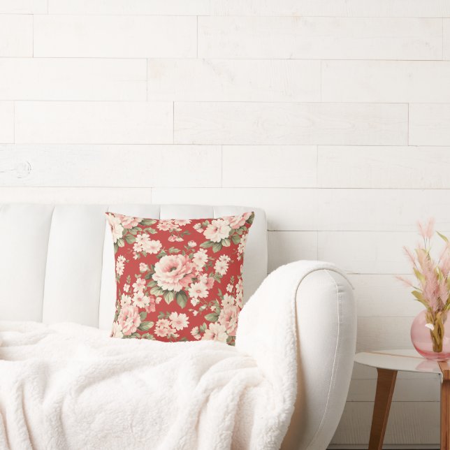 Cremepastellfarben Rose rot Kissen (Liege)