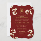 Cremepfirsich/Pflaumenblüten Doppelglückliche Hoch Einladung (Vorderseite)