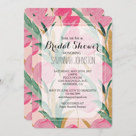 Cremepinke Brautparty Einladung (Vorne/Hinten)