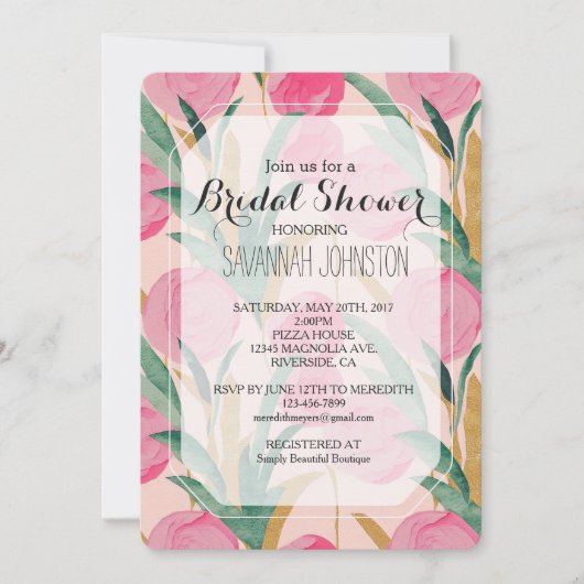 Cremepinke Brautparty Einladung (Vorderseite)