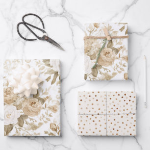 Cremeweiß Boho Blumen Hochzeitsdusche Geschenkpapier Set