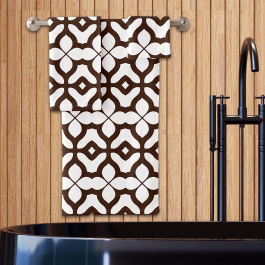Cremeweiß und braun marokkanisches Boho-Chic-Muste Badhandtuch Set