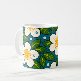 Cremeweiße Blumenmuster mit grünen Blättern Kaffeetasse