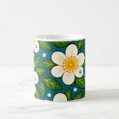 Cremeweiße Blumenmuster mit grünen Blättern Kaffeetasse (Mittel)