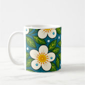 Cremeweiße Blumenmuster mit grünen Blättern Kaffeetasse (Links)