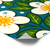 Cremeweiße Blumenmuster mit grünen Blättern Poster (Ecke)