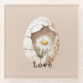 Cremeweiße Daisy-Blumen-Ei Glasuntersetzer (Vorderseite)
