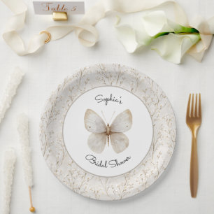 Cremeweiße Florale Schmetterlings-Braut Hochzeit Pappteller