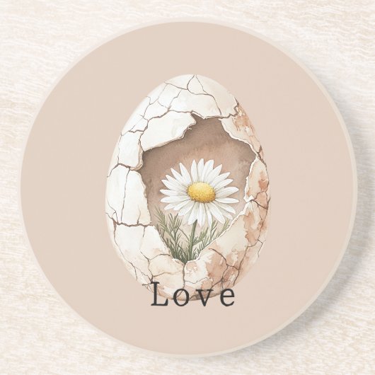 Cremeweiße Gänseblümchen-Blumen-Ei Getränkeuntersetzer (Vorne)