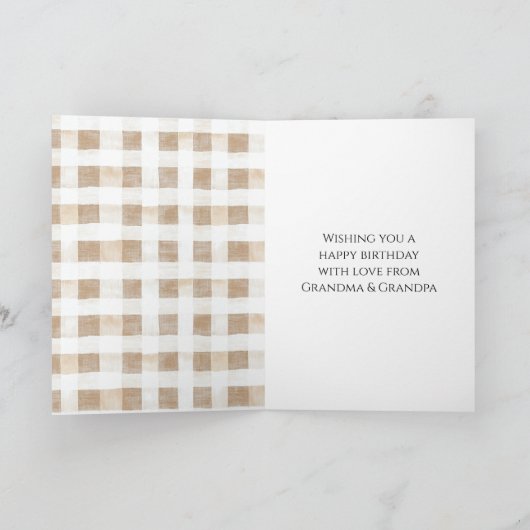 Cremeweiße Karierte Streifen Blumen Pferd Geburtst Karte (Innenseite)