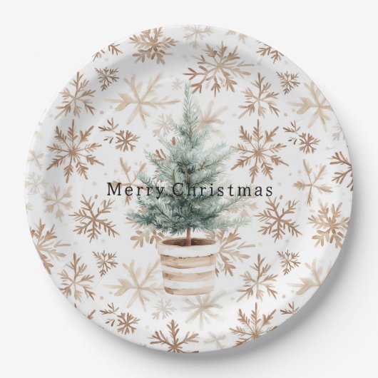 Cremeweiße Schneeflocken-Christbaum Pappteller (Vorderseite)