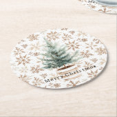 Cremeweiße Schneeflocken-Christbaum Runder Pappuntersetzer (Angewinkelt)