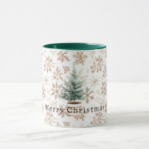 Cremeweiße Schneeflocken-Weihnachtsbaum Tasse