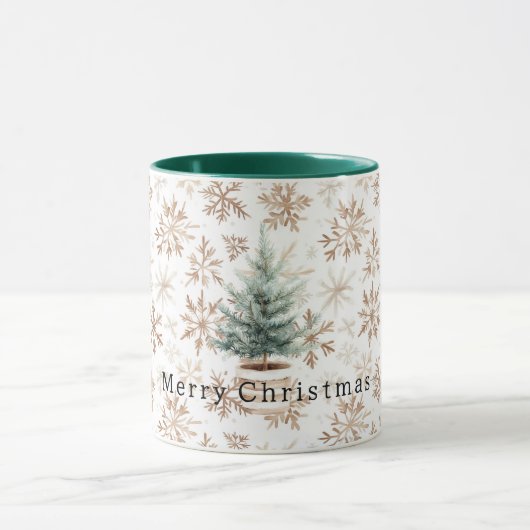 Cremeweiße Schneeflocken-Weihnachtsbaum Tasse (Zentrum)