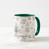 Cremeweiße Schneeflocken-Weihnachtsbaum Tasse (VorderseiteRechts)