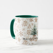Cremeweiße Schneeflocken-Weihnachtsbaum Tasse (Vorderseite Links)