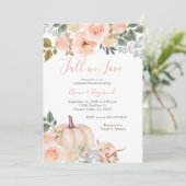 Cremeweißer Fall in Liebe Dusche Einladung (Stehend Vorderseite)