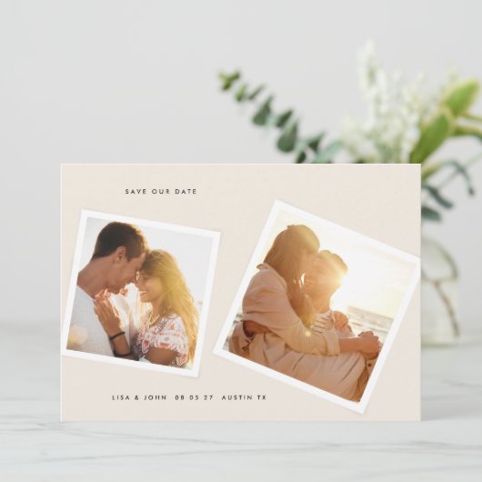 Cremeweißer Rahmen modern, einfach 3 Foto Save The Date (Stehend Vorderseite)