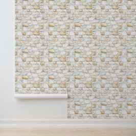 Cremeweißgraue Kunststeine Tapete