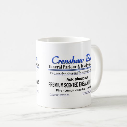 Crenshaw Bros Scented Embalming Fluid Promo Kaffeetasse (VorderseiteRechts)